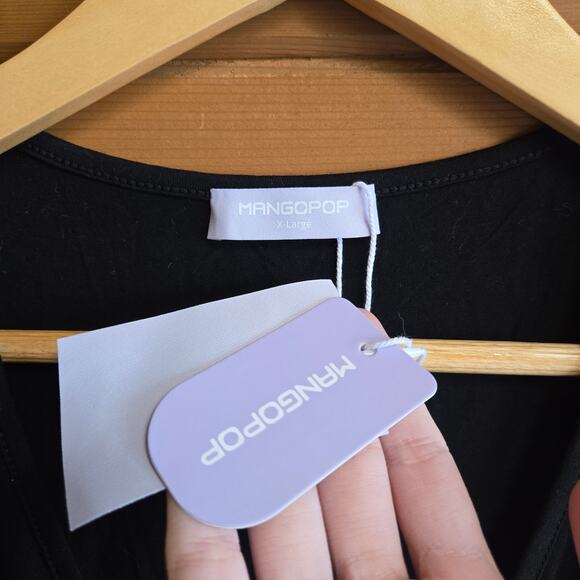 Mangopop Wrap Short Sleeve Bodysuit Top NWT XL Black Vneck Snap Bottom Shirt - Picture 4 of 5